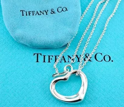 Tiffany & Co. Open Heart PERETTI Necklace Sterling Silver925 W/Storage 10911 • $246.27