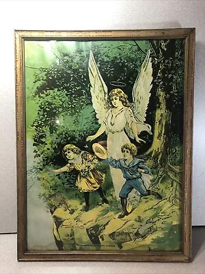 Vintage Guardian Angel Framed Print 13” X 17” Two Children Butterflies In Woods • $24.99