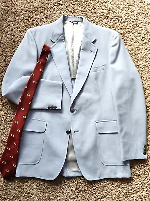 VTG. Jos. A. Bank Hopsack Sport Coat Blazer 42L Long Baby Blue Silver Button Euc • $32.47