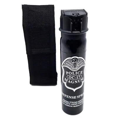 Police Magnum 4oz Flip Top Pepper Spray Stream Nylon Holster Belt Loop Security • $14.99