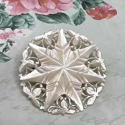 Vintage 7 Point Star Carved Mother Of Pearl Filigree 1.75” Brooch Pin 6052 • $29.99