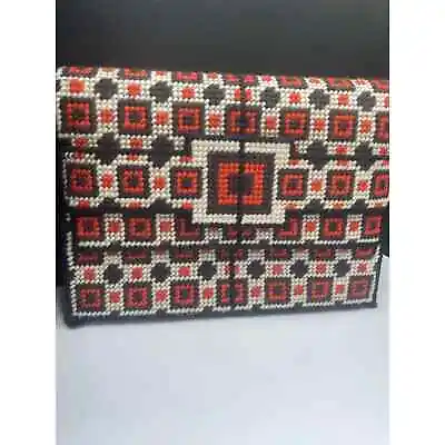 Vintage Needlepoint Tapestry Clutch Purse Bag Geometric • $22.99