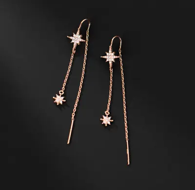 $14.95 • Buy Women Solid Sterling Silver Hanging Bar Snowflake Threader CZ Earrings Gift PE48