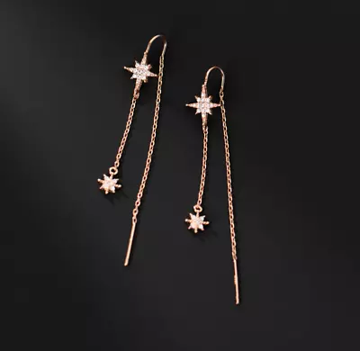 $14.95 • Buy Women Solid Sterling Silver Hanging Bar Snowflake Threader CZ Earrings Gift PE48