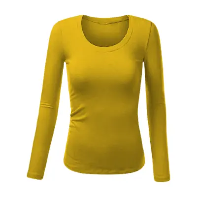 Ladies Long Sleeve T Shirt Women Stretch Plain Round Scoop Crew Neck Top UK 8/26 • £6.59