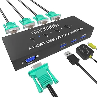 KVM Switch VGA 4 Port USB VGA KVM Switcher For 4 Computers Share One Monitor • $22.49