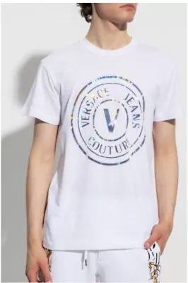 $220 Versace Jeans Couture White Illusion Graphic Print T-shirt Size Small Rare • $49