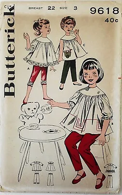 Butterick 9618 Vintage Girls Smock Top Pants Sewing Pattern Sz 3 FF • $5.99