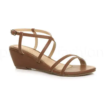 Womens Ladies Low Mid Heel Slingback Casual Wedges Strappy Sandals Size • £17.99