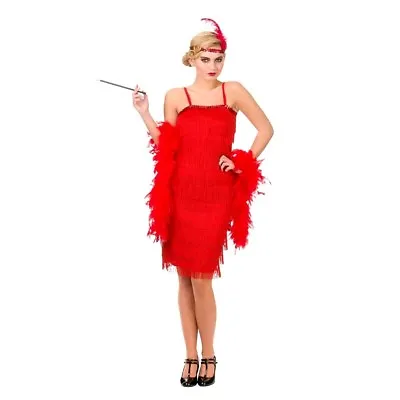 Adult Red CHARLESTON JAZZ FLAPPER Long Fancy Dress Ladies Costume UK Sizes 6-24 • £17.95