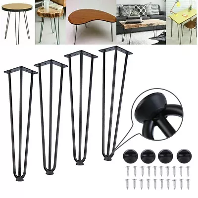 £23.99 • Buy 4X Hairpin Legs Table Legs 16/18/28 Inch DIY Black Metal Desk Legs 3 Rod