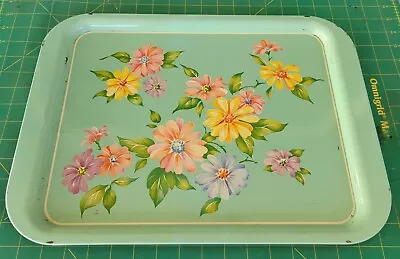 VTG Large Metal Lap Tray☆ Floral Litho Print☆Light Green Background☆17.5 X 12.75 • $14.99