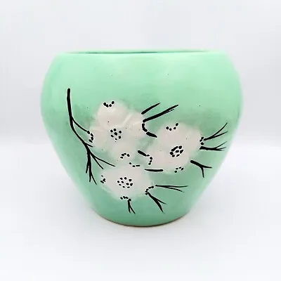 Vintage McCoy Mint Green Jardiniere Springwood Dogwood Pottery Vase Planter • $48.95