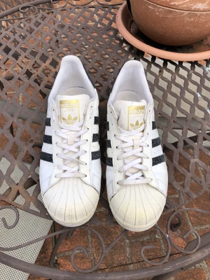 $15 • Buy White And Gold Adidas Superstars Sneakers