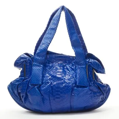 ZAGLIANI Cobalt Blue Scaled Leather Dumpling Top Handle Bag • $498