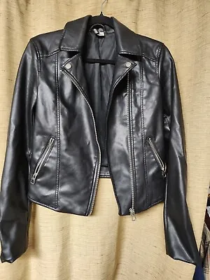 H & M Women Black Leather Jacket Size Us  4 • $15