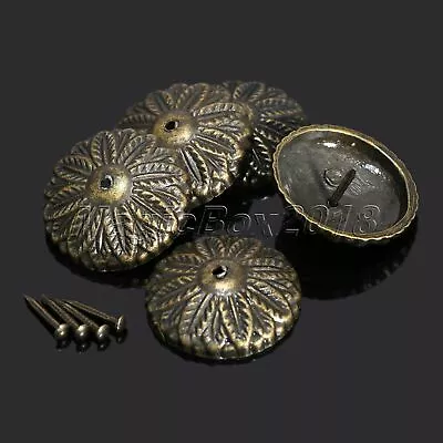 50PC Vintage Bronze Flower Upholstery Nails DIY Furniture Chair Tack Studs Decor • £7.02