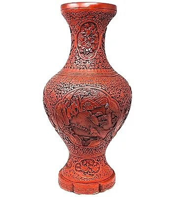 Mid Century MARWAL Ind. Inc. Chalkware Cinnabar Red Asian Urn / Vase Large 21  • $99.99