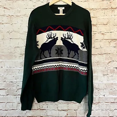 Dockers Mens Moose Pullover Sweater Fair Isle Size L Green Multicolor Winter • $21.24