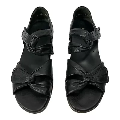 Ziera Womens Sandals Flat Comfort Black Leather Sz EU38 W • $39.50