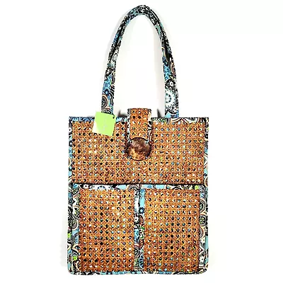 Vera Bradley Tiki Tote Bali Blue Rattan Straw Beach Bag Purse Nwt • $21.24