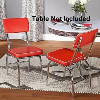 Red Retro Dining 2 Chairs Set Chrome Vinyl Vintage 50's Diner Style Seat Kitchen • $209.99