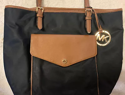 Michael Kors Black Tan Accents Canvas Bag W Laptop Inner Compartment Large • $29