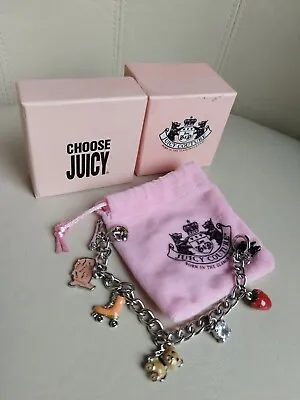 £55 • Buy JUICY COUTURE Designer Silver Metal Chain BRACELET With 7 Charms