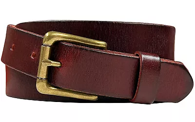 Solid Brass Roller Buckle Genuine Full Grain Leather Belt 1-1/8 (30mm) Wide • $32.95