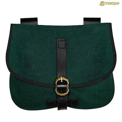 Medieval Coin Purse Green Woolen Belt Pouch Renaissance Costume Cosplay Bag • $14.99