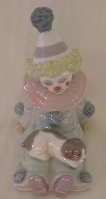 Vintage Lladro Hand Made Porcelain Clown W/ Sleeping Puppy Figurine Nino Pierot • $49.93