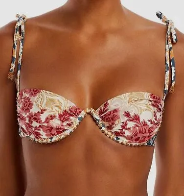 $130 Agua Bendita Women Beige Donna Fera Floral Underwire Top Swimwear Size XL • $41.98