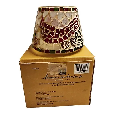 Home Interior Red White Green Mosaic Cardinal Bird Glass Jar Candle Topper Shade • $16