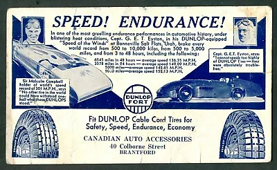 1935 MALCOLM CAMPBELL & GEORGE EYSTON Land SPEED Record DUNLOP TIRES Card Canada • $157.50