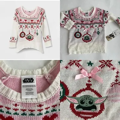 NEW Star Wars Baby Yoda Ugly Sweater Girl 18M Christmas Mandalorian Pink White • $10