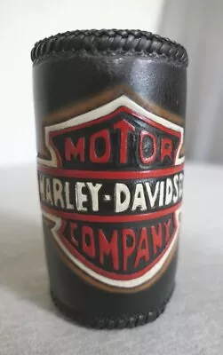Leather Hand Tooled Harley Bar & Shield Koozie Beer Can Bottle Holder Insulator • $19.99