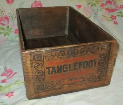 Antique TANGLEFOOT Jointed Wooden Shipping Box Vintage Advertising Store Crate • $75