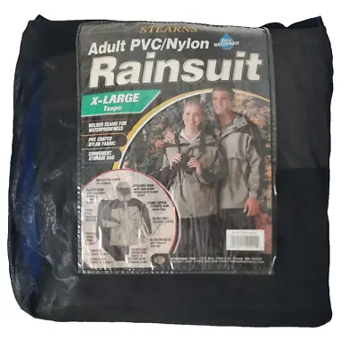 NEW STEARNS Adult PVC Nylon Waterproof Rainsuit Unisex XL Black & Taupe • $20