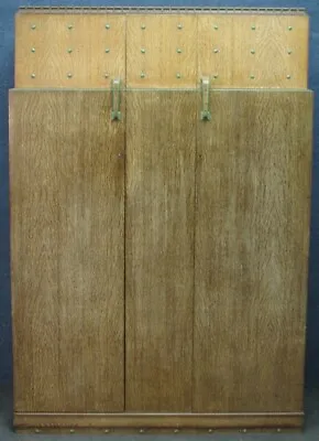 1930s Art Deco 2 Door Fitted Wardrobe Limed Oak With Green Painted Detailing • £475