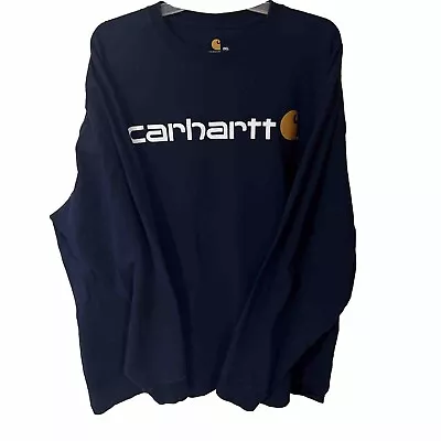 Men's Carhartt Long Sleeve Navy Tee W/Large Logo XXL NWOT • $24