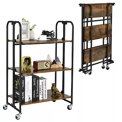 Kitchen Trolley Cart 3-Tier Foldable Storage Shelves Rack Organizer Wheels • $106.95