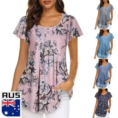 $16.49 • Buy Womens Ladies Floral Short Sleeve Tunic Tops Casual Loose T Shirt Tee Blouse AU