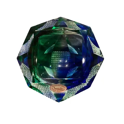 Murano Vintage Art Glass Ashtray Blue Green Bowl Paperweight Pre-owned Japan • $134