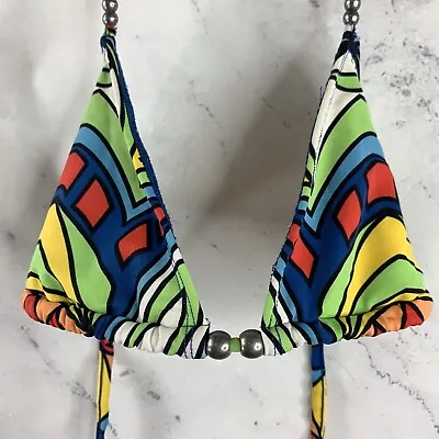 Mara Hoffman Swim Womens Sz M Triangle Bralette Bikini Top Macrame COLOR Block • $22