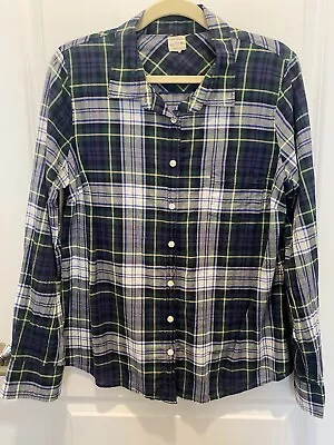 J Crew The Perfect Shirt Tartan Plaid Blue Button Down Shirt Medium M 03411 5-5A • $22