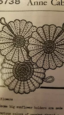 5738 Vintage SUNFLOWER POT HOLDER Patterns To CROCHET (Repro)  ANNE CABOT • $6.99