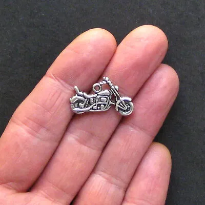 8 Motorcycle Charms Antique Silver Tone Style 2 Sided - SC334 • $4.99