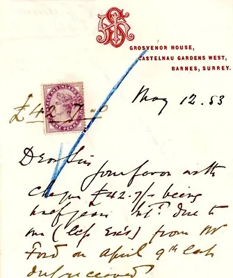 £9.99 • Buy H George Shaw Grosvenor House Surrey 1883 Hand Written Letter Manuscript 