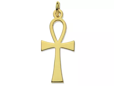 9ct Yellow Gold Ankh Egyptian Hieroglyph Key Of Life Cross Pendant 29.0x13.0mm • £57.40