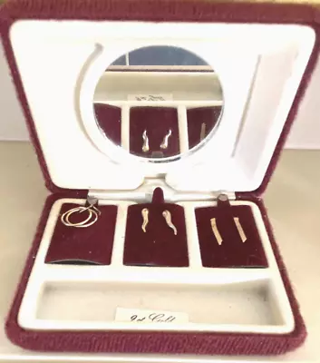 3 Pairs Child's 9K Yellow Gold Earrings Incl Small Hoops All Studs Mirror Box • £50